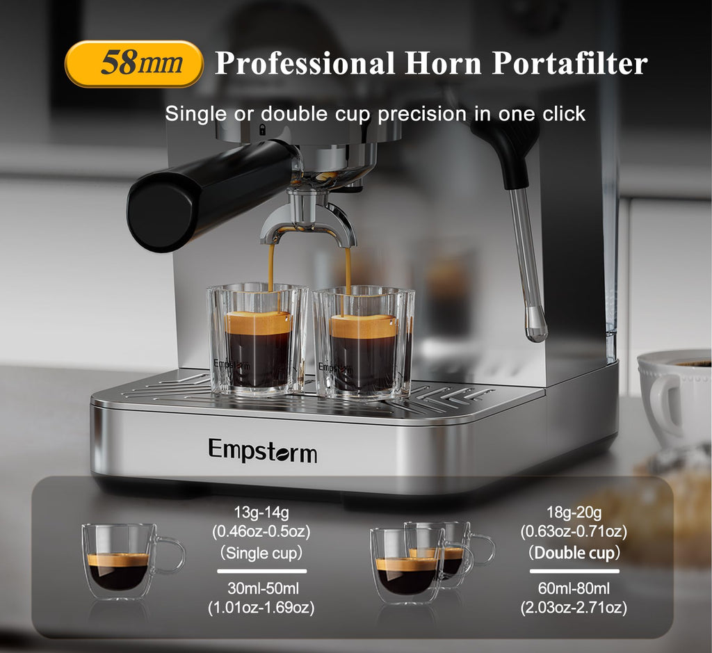 20 Bar Espresso Machine with Milk Frother Steam 1350W Silver