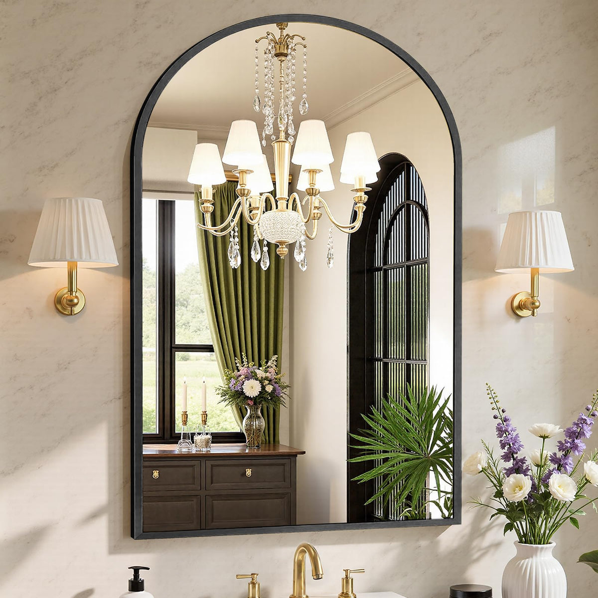 26.5"x38" Arched Black Bathroom Mirrors for Wall, Bathroom Mirrors for Over Sink, Metal Framed with HD Shatter-Proof