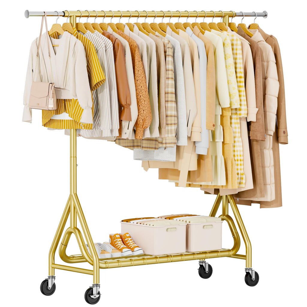 Heavy Duty Clothes Rack, Metal Clothing Rack Load 450 LBS, Rolling Coat Racks for Hanging Clothes with Lockable