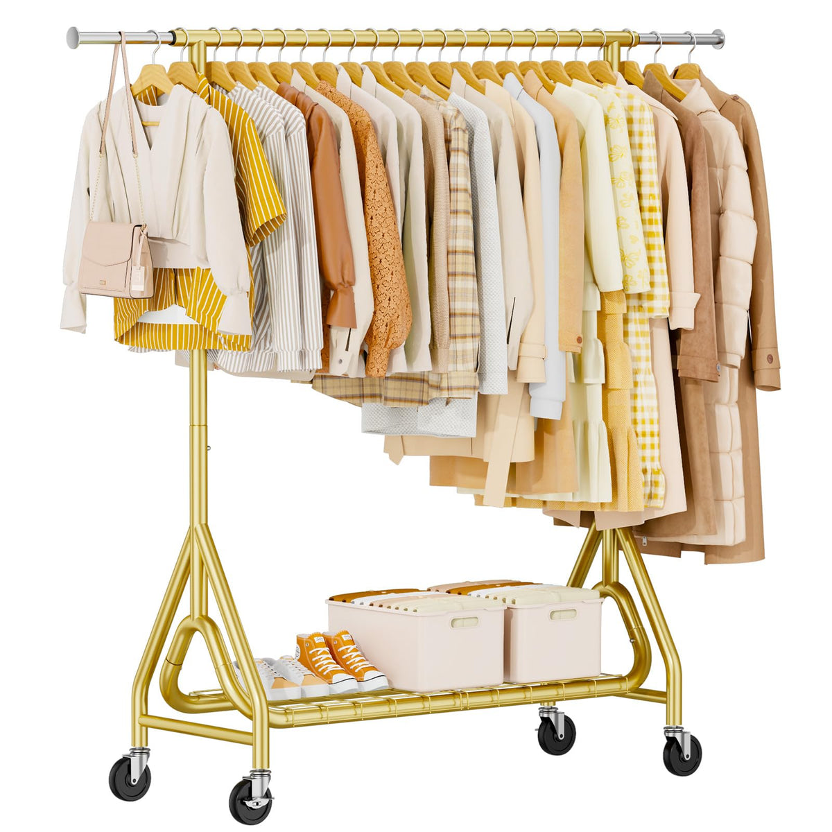 Heavy Duty Clothes Rack, Metal Clothing Rack Load 450 LBS, Rolling Coat Racks for Hanging Clothes with Lockable
