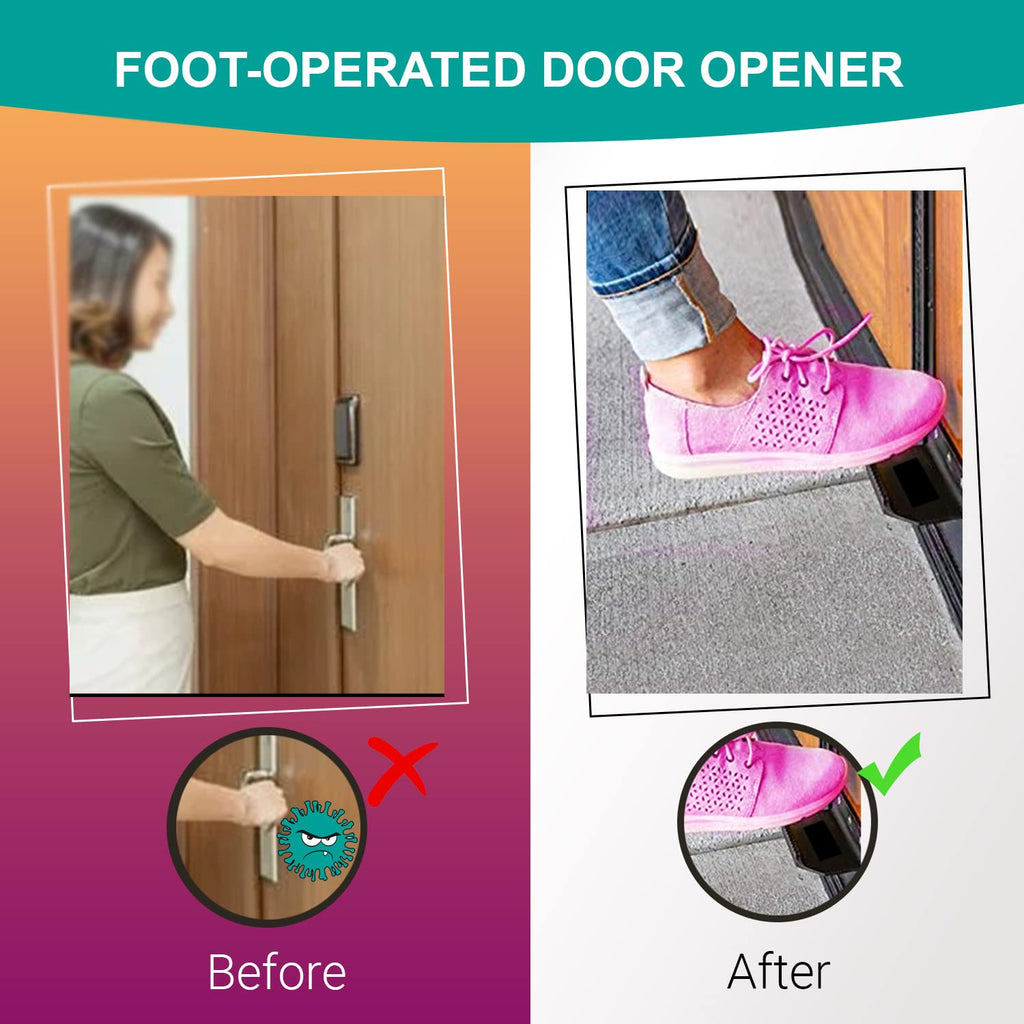 Foot Operated Sanitary Door Handle - Touchless Hands Free Door Opener, Quick and Easy-to-install DIY (Black Steel-1