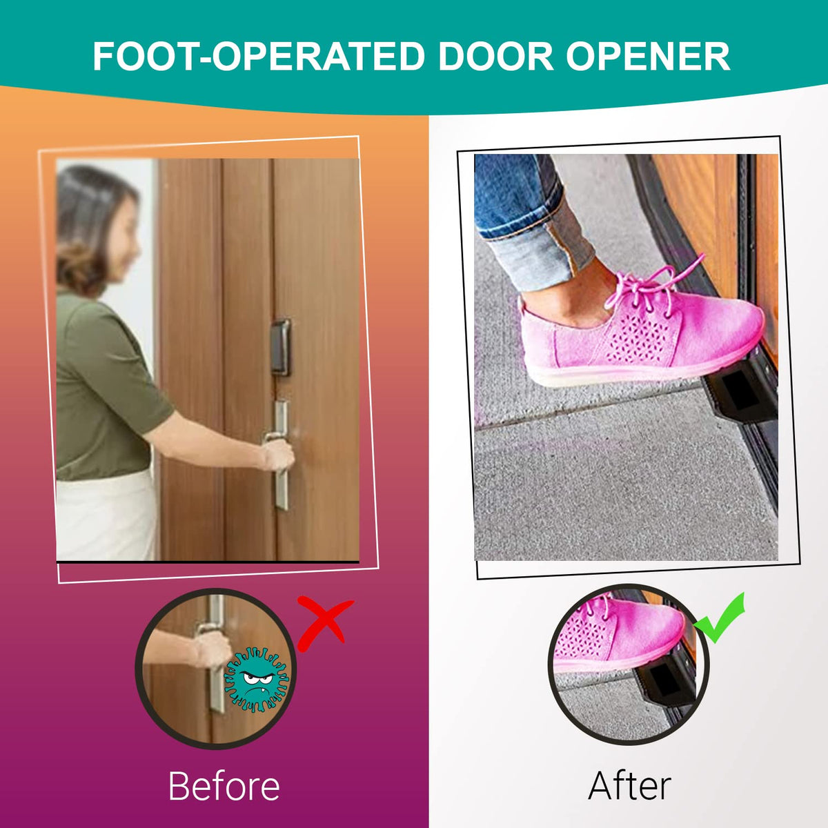 Foot Operated Sanitary Door Handle - Touchless Hands Free Door Opener, Quick and Easy-to-install DIY (Black Steel-1