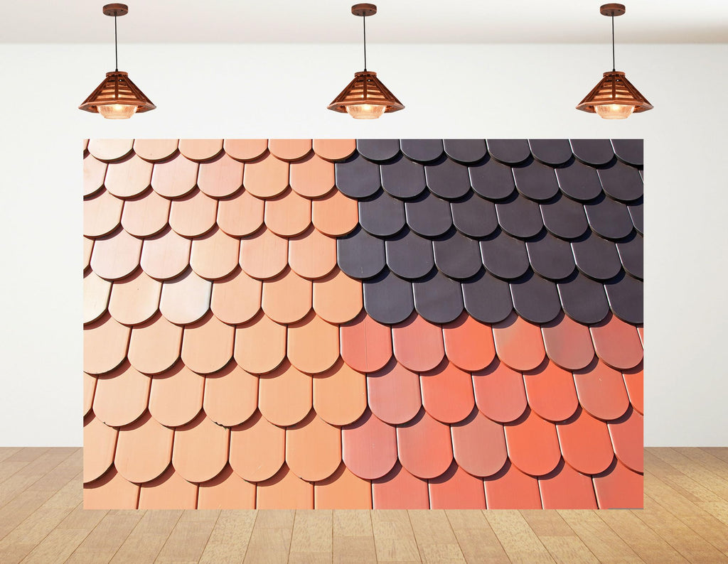 10x8ft Two Tone Clay Roof Tile Backdrop Terracotta Dark Grey Curved Slate Texture Background Tapestry Party Rustic
