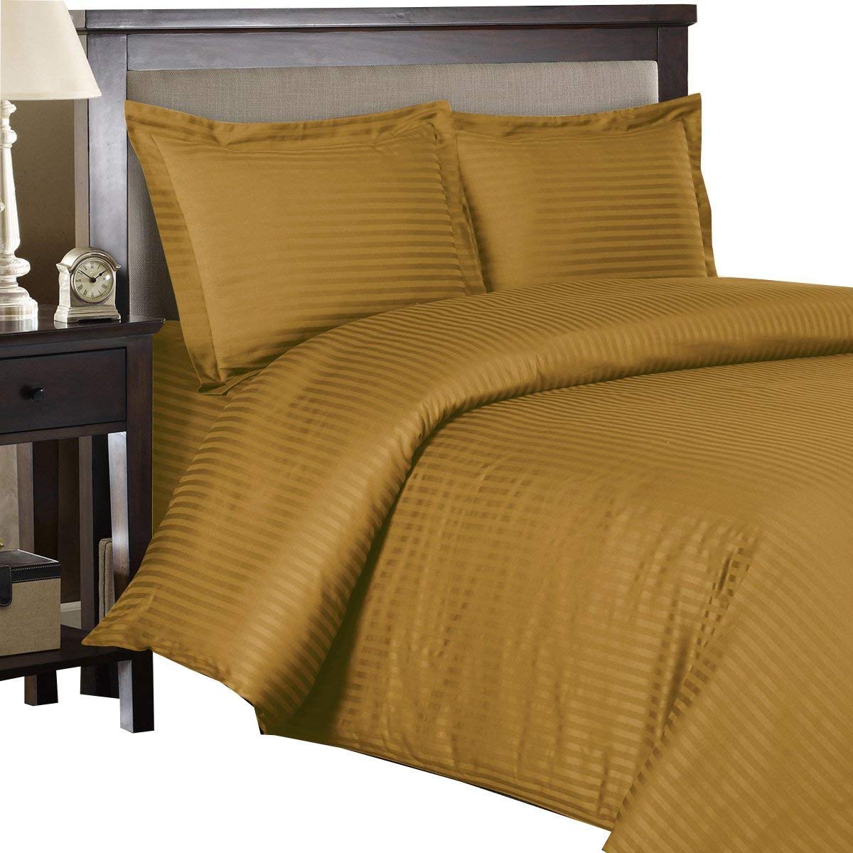 Damask Stripes 300 Thread Count, 100-Percent Cotton King/California King Duvet Cover Set, 3PC Comforter Cover Set