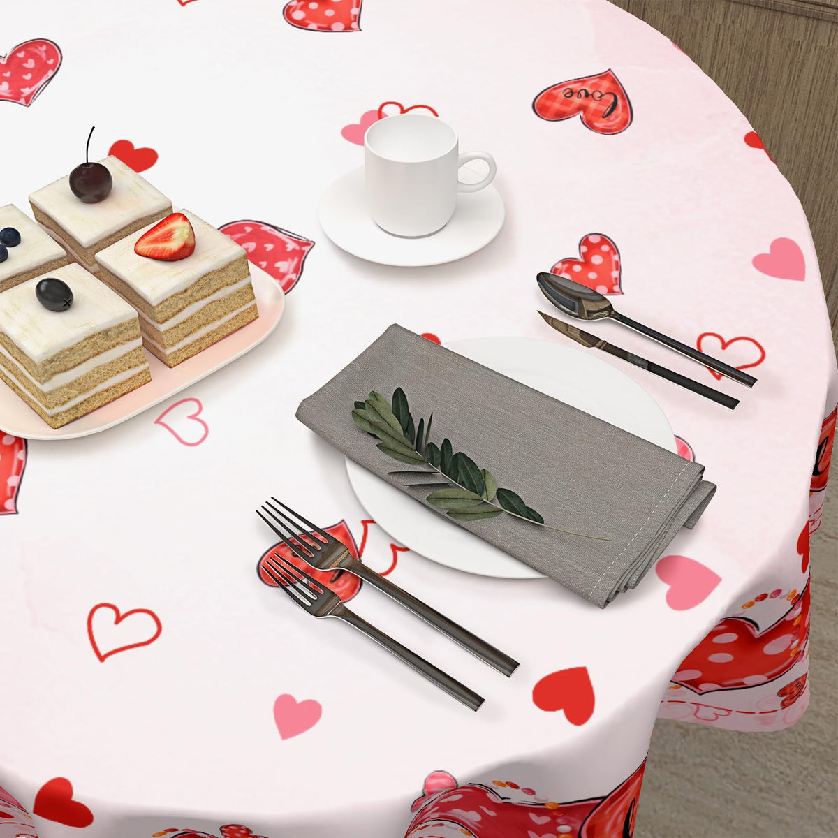 Valentine's Day Tablecloth Round 70 Inch Pink Love Hearts Table Cloth Farmhouse Valentines Table Cover Dinner Room
