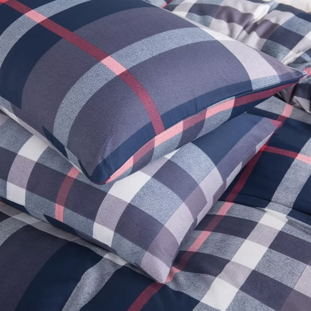 Navy Blue Plaid Comforter Boho Blue Tartan Geometric Bed