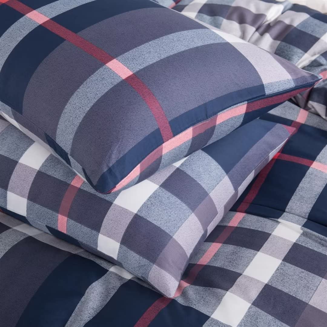 Navy Blue Plaid Comforter Boho Blue Tartan Geometric Bed