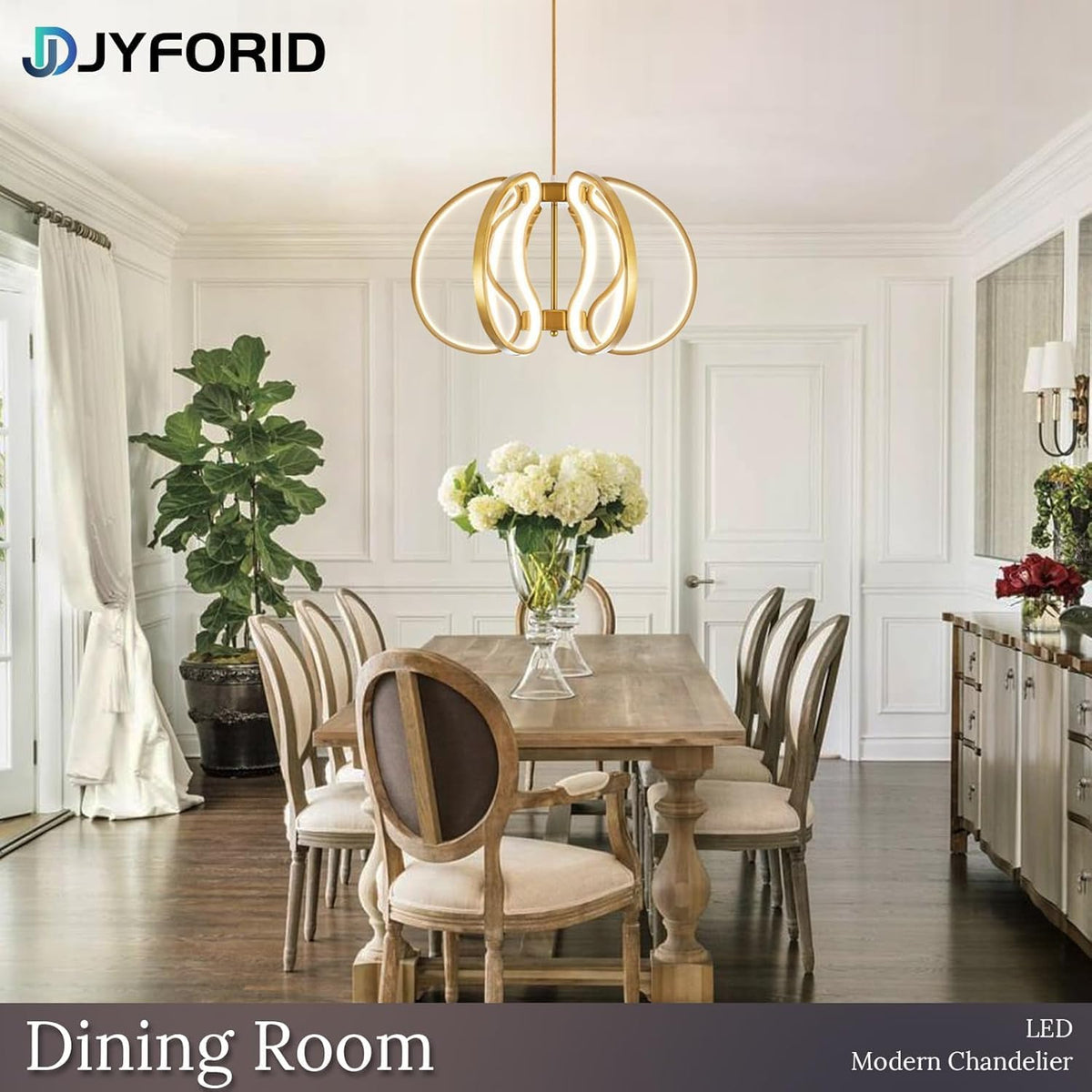 Modern Gold Chandelier with Remote Control, 69W 3-Color Temperature Dimmable LED Chandelier for Dining Room, Hanging