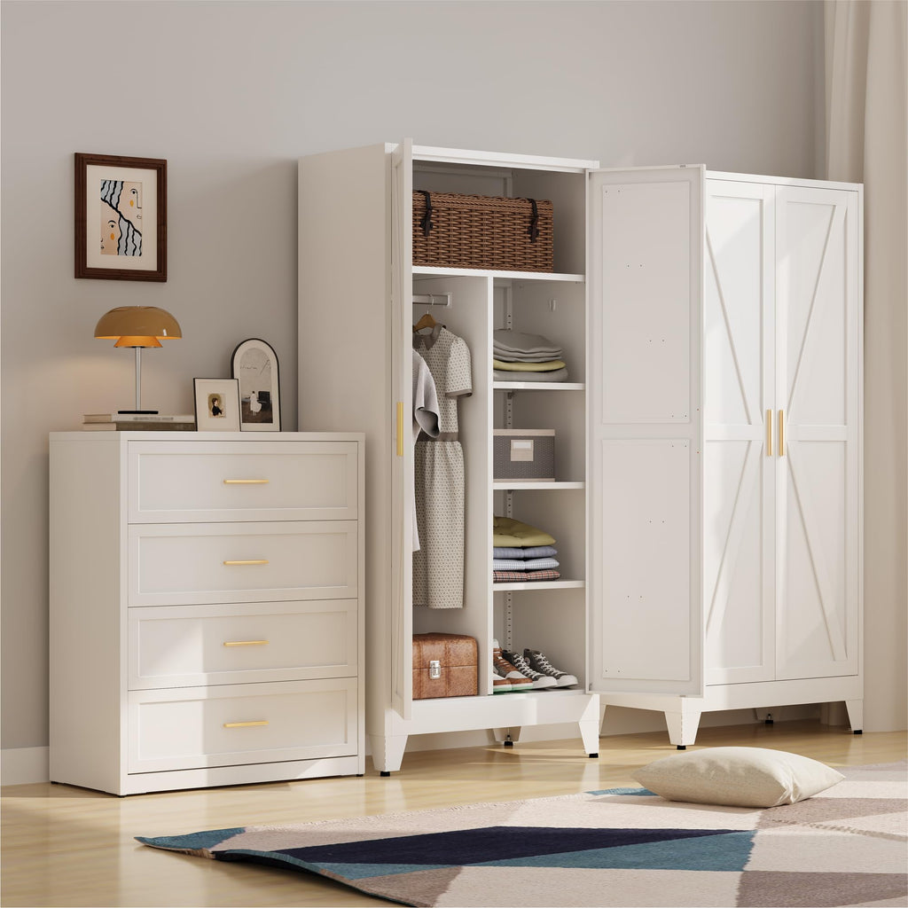 Metal Armoire Wardrobe Closet, Bedroom Armoires with Hanging Rod