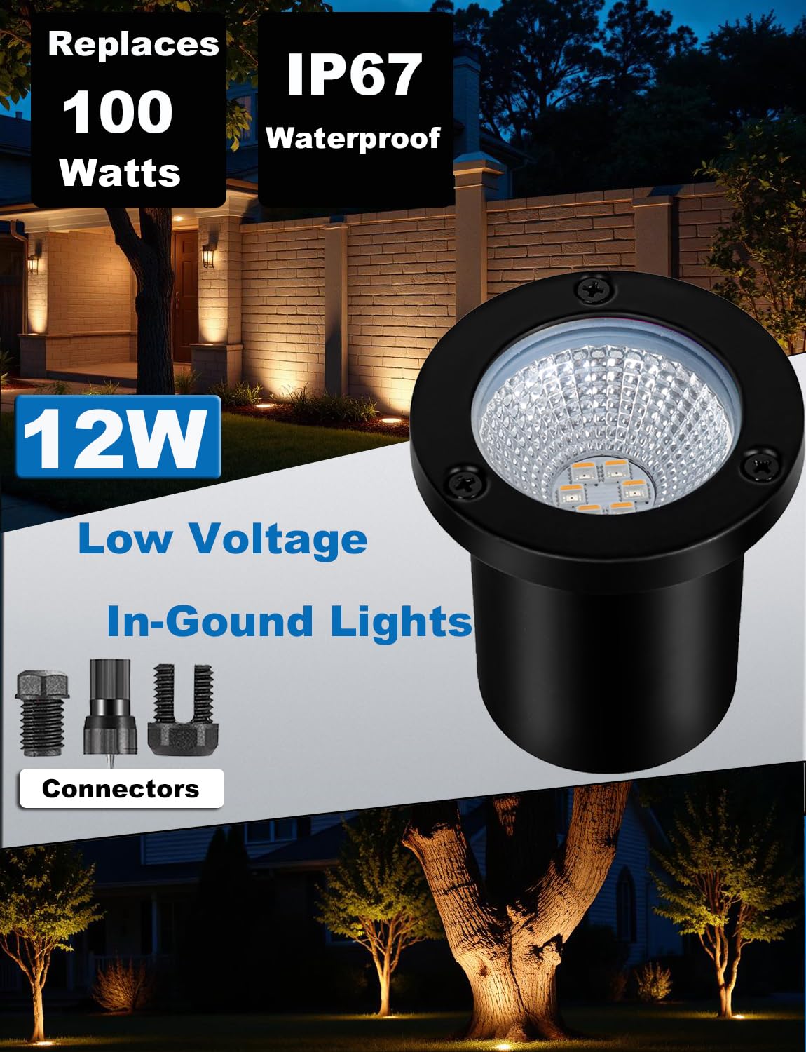 Dimmable Landscape Well Lights, Low Voltage Outdoor In-Ground Lighting IP67 Waterproof with Memory