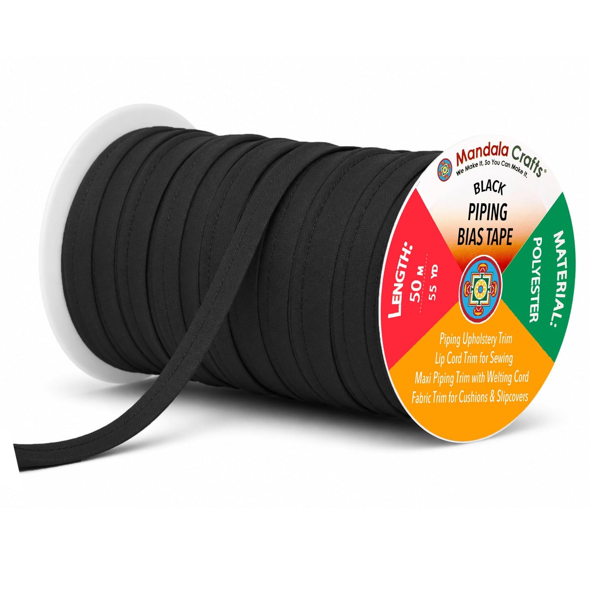 Black Maxi Piping Bias Tape with Welting Cord for Sewing