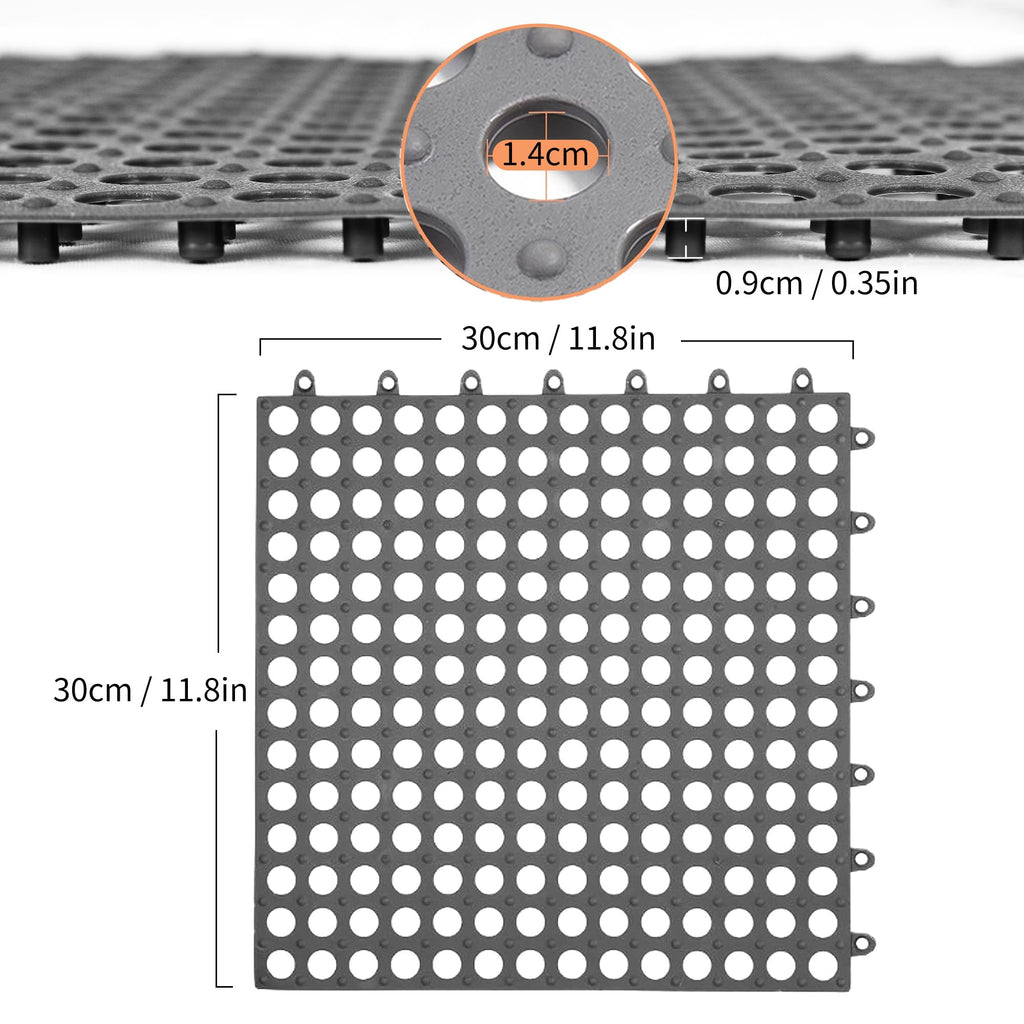 12Pack 12" x 12", Interlocking Rubber Floor Tiles Soft PVC Non-Slip Tile Splicing Shower Mat Outdoor Cushion Mat
