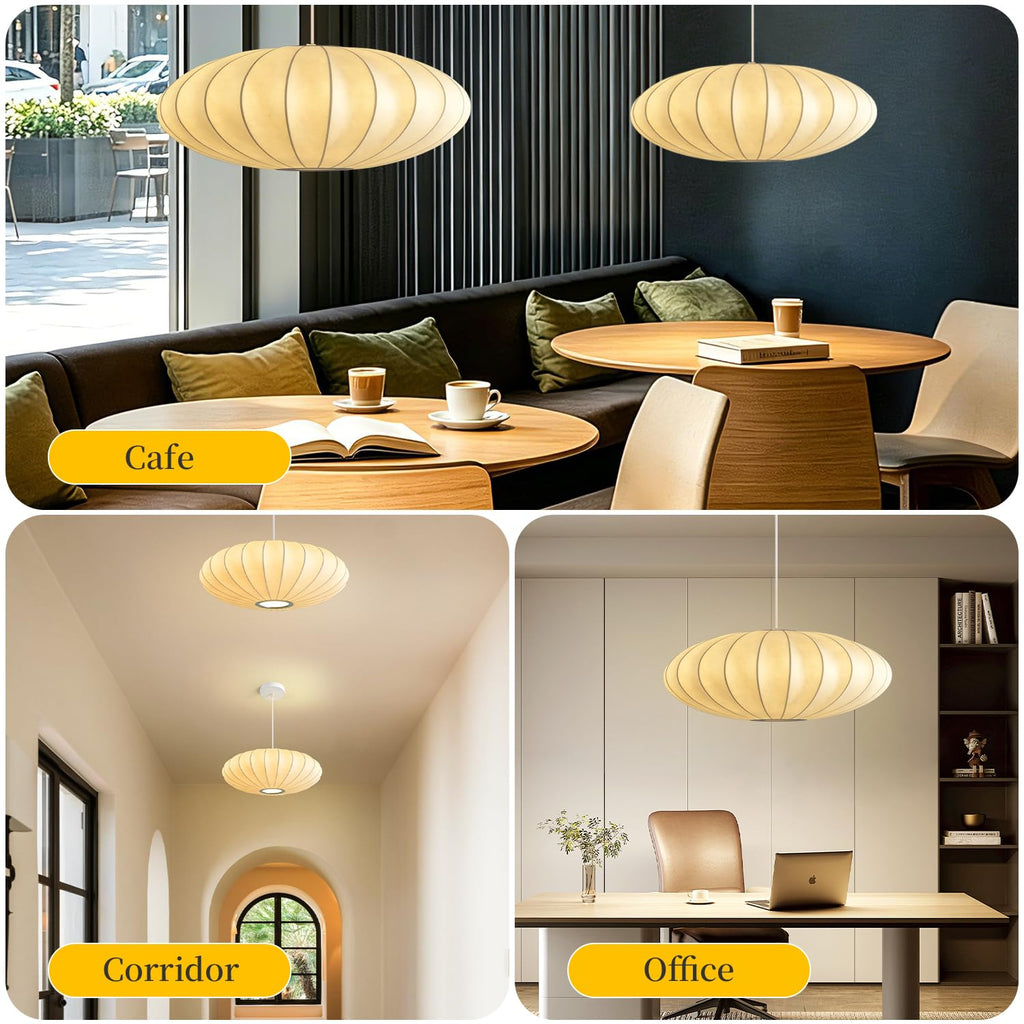 Inspired Nelson Style 15.8in Lantern Pendant Light, White Imitation Silk Bubble Pendant Light