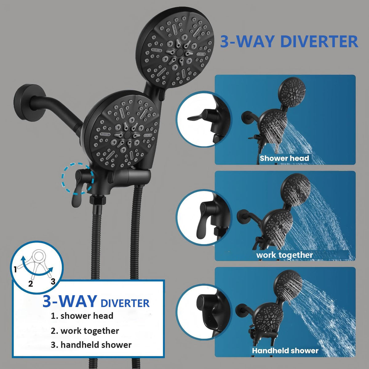 Black Shower Faucet Set with Tub Spout - Tub and Shower Faucet Combo| Dual 2 in 1 Shower System with Handheld