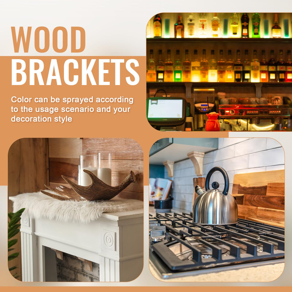 2 Pcs 3-1/2" x 3-3/4" x 6" Wood Corbels, Wooden Shelf Brackets