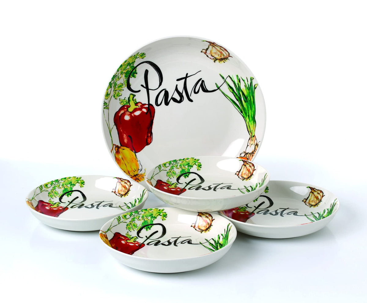 5Piece Porcelain Pasta Set Vegetable Design, Multicolor