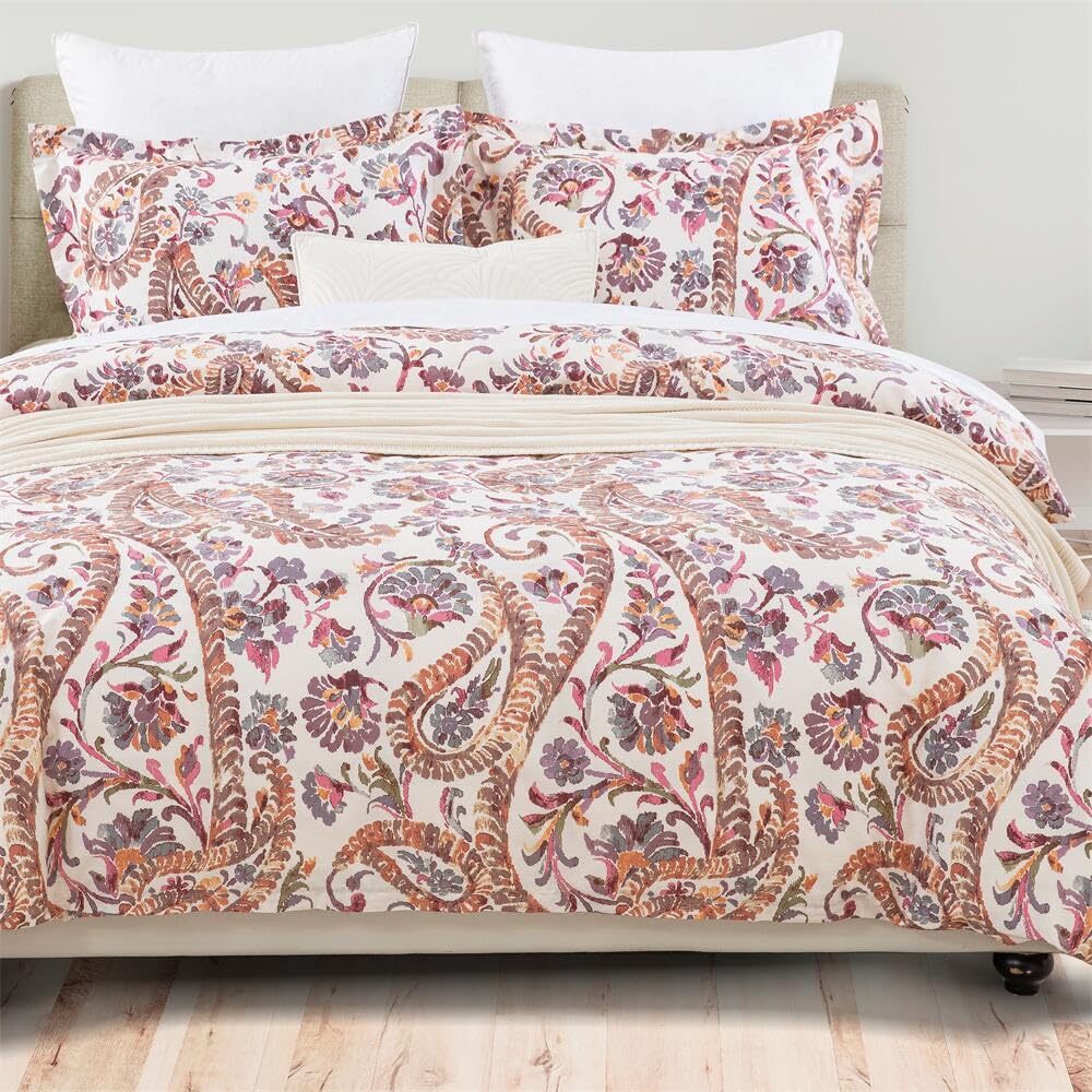 Twin XL 68"X92" Duvet Cover Set, Cotton Printed Bedding for Twin Extra Long Bed, Traditional Paisley Pattern