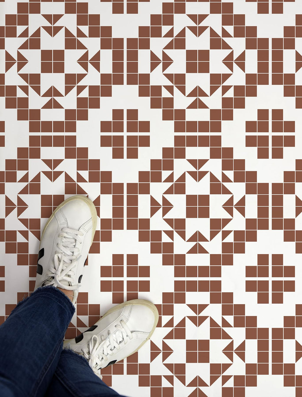 Terracotta Matias Peel and Stick Floor Tiles, Geometric Vinyl Floor Tiles, Water Resistant, 12 in x 12 in, Pack of 10