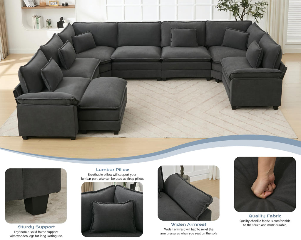 145" Oversized Modular Sectional Sofa U-Shaped Corner Cloud Couch with Ottoman, Convertible Deep Seat Velvet Couch