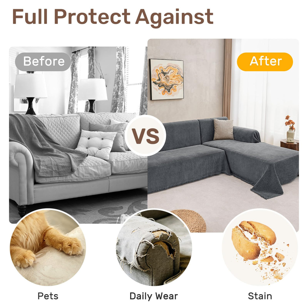 2 Pieces Sectional Couch Covers L Shaped Cover XL Dark Gray