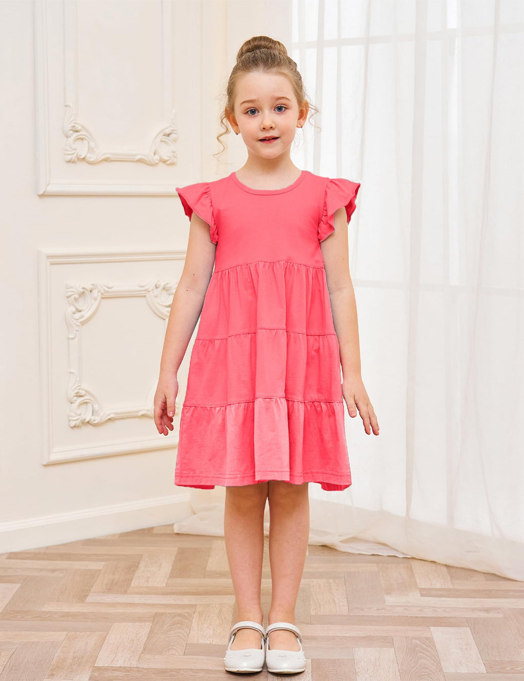 Baby Toddler Girls' Dresses Summer Spring Cotton Pocket Ruffle Crew Neck Sleeveless Tiered Swing Twirly Casual