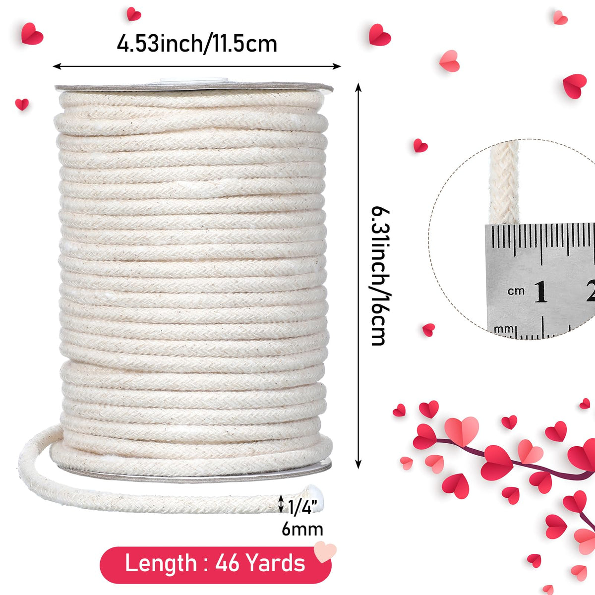 1/4" Cotton Piping Cord 6 Mm for Sewing and Crafts,46 Yds