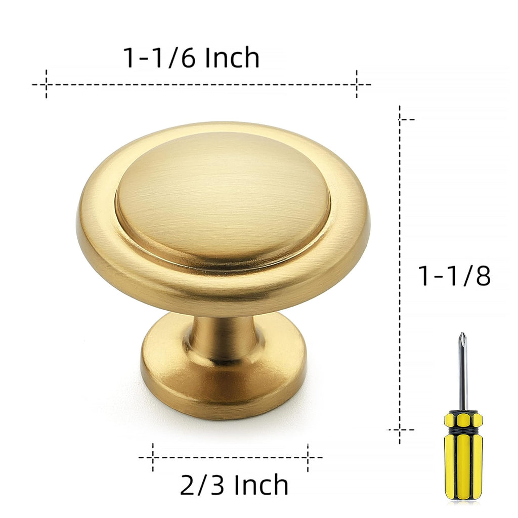 Brushed Brass Solid Knobs Gold Kitchen Cabinet Pull,15 Pack,Round-1