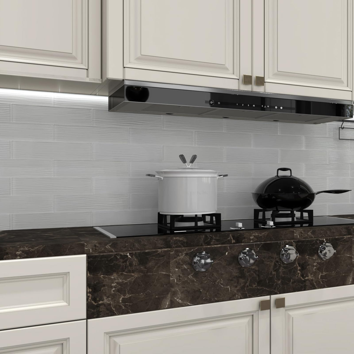 White Glass Subway Tile, Water Wave Glass for Shower Bathroom Kitchen Backsplash Wall, 3 x 12 Inch, 4 Sq.Ft.