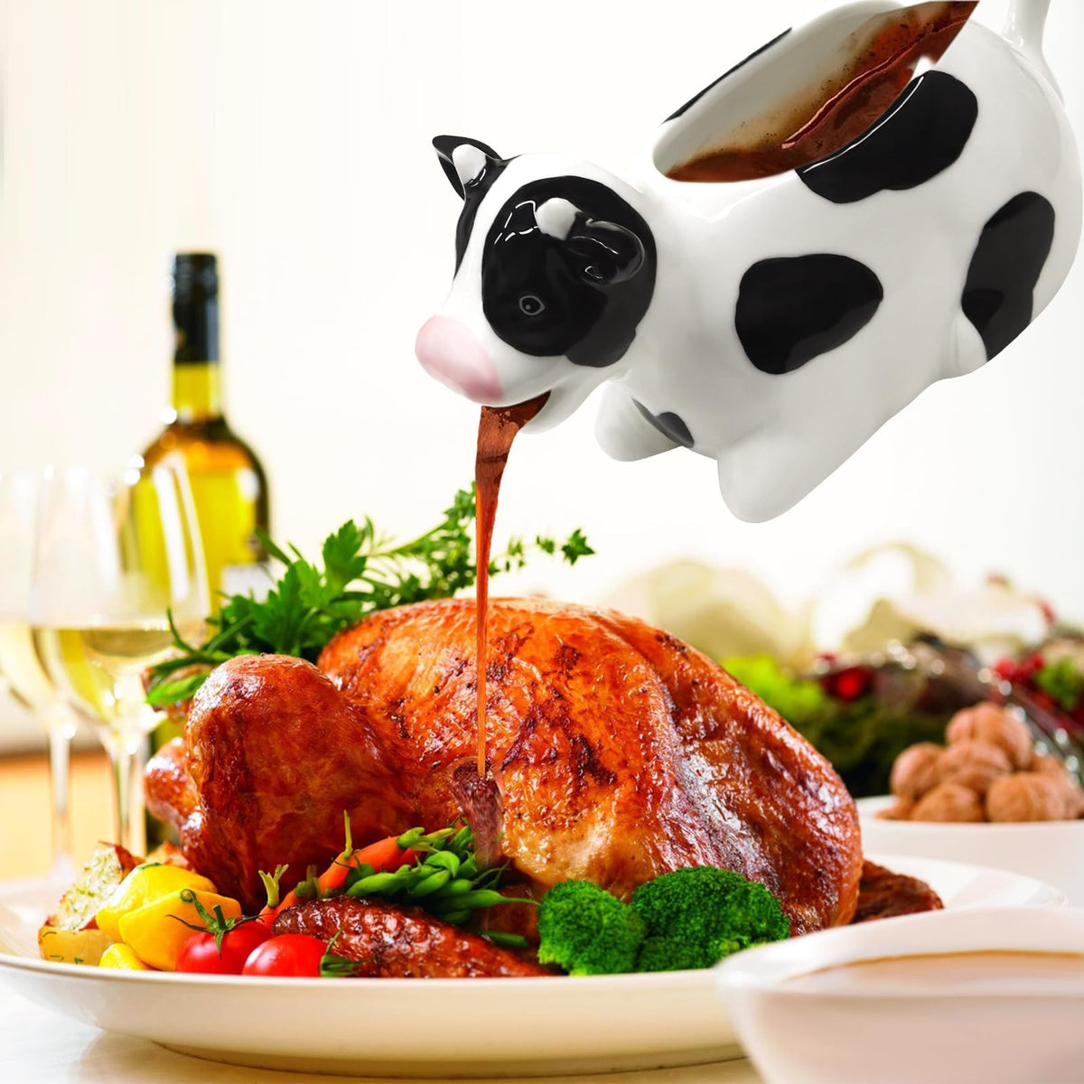 Ceramic Gravy Boat, 11oz/300ml White Gravy Boat Milk Cow Sauce Jug with Smooth Handle - Perfect for Salad Dressing