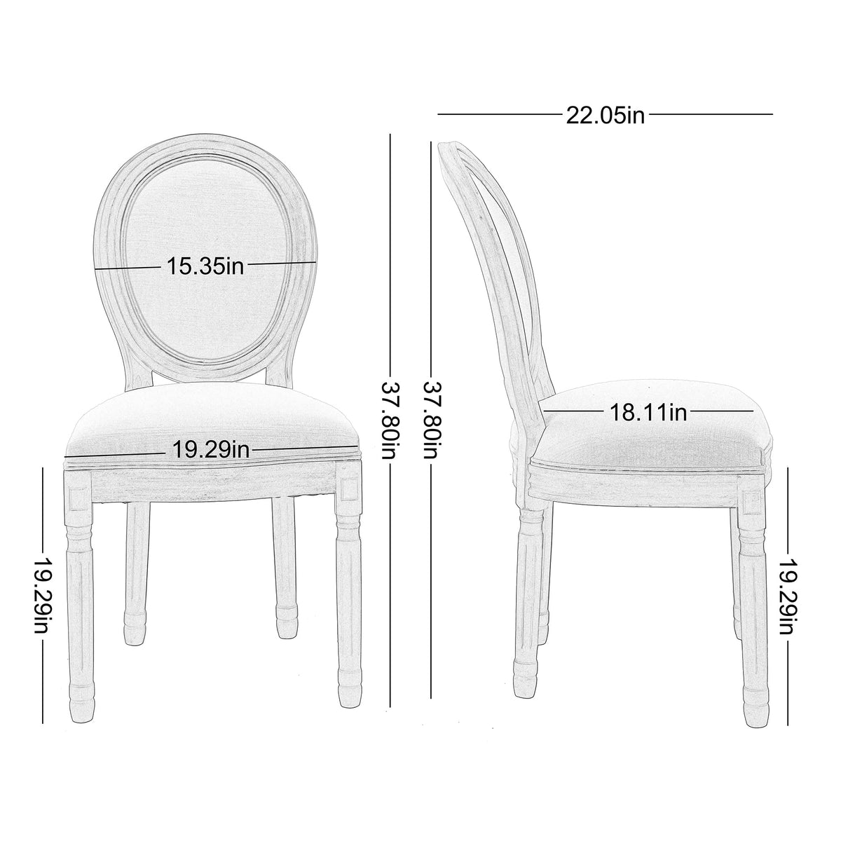 French Country Dining Chairs Set of 2, Farmhouse Dining Chairs, Vintage Dining Chair with Round Back, Mid Century
