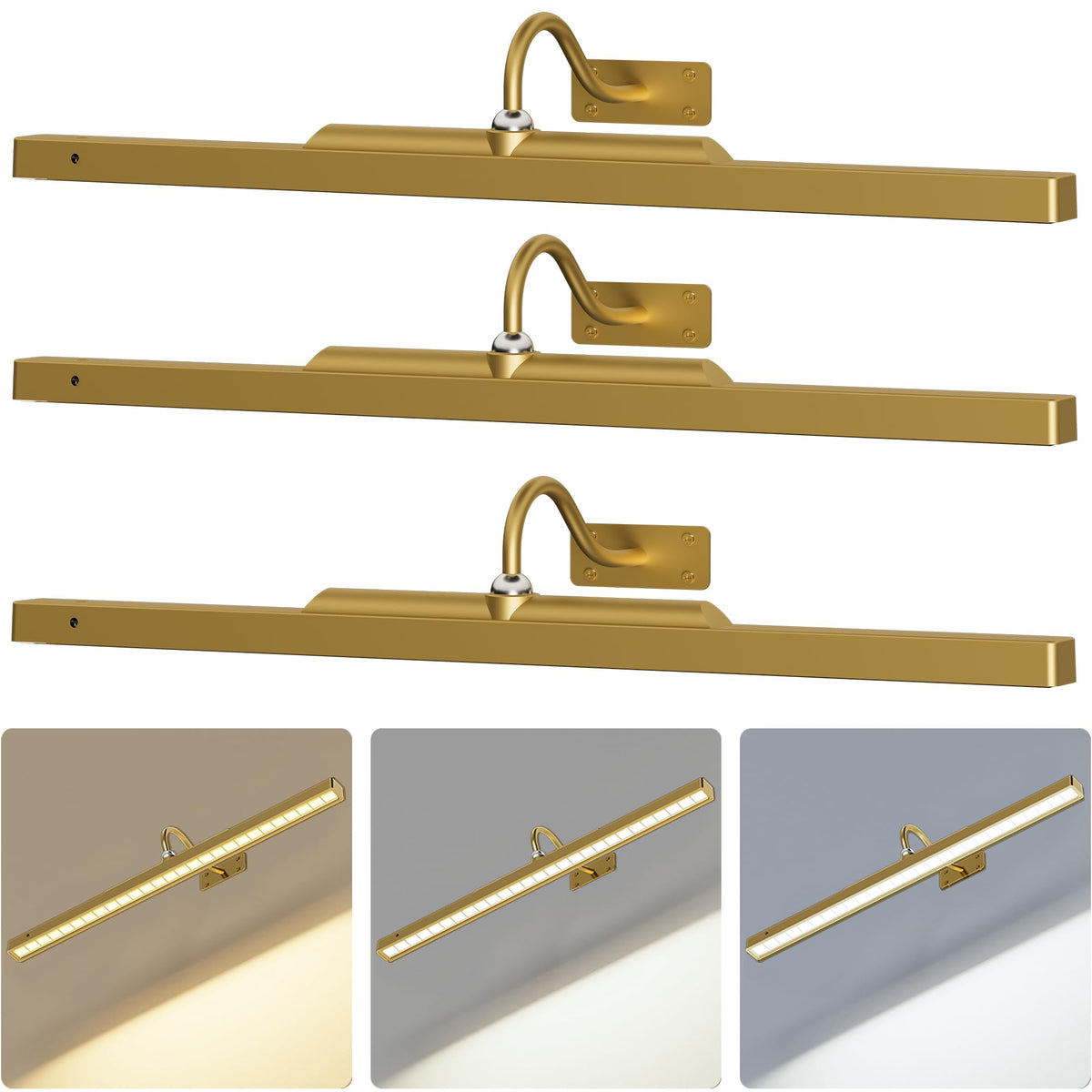 3 Pack Picture Lights Battery Operated 6000mAh - 24Inch Wireless for Gallery, Museum, Mirror, Picture Frames & Office
