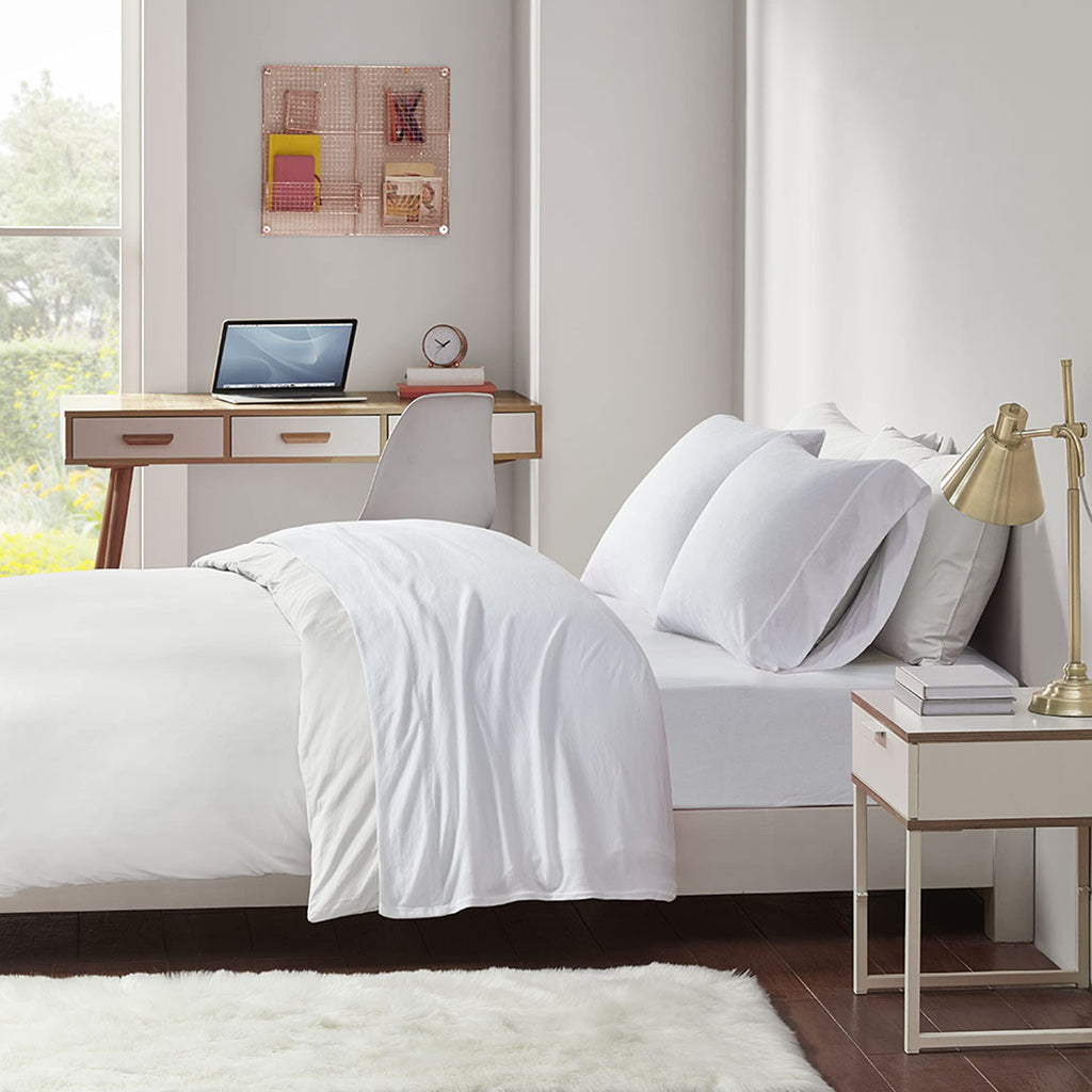 Cotton Blend Jersey Knit Sheet Set Full Size, White