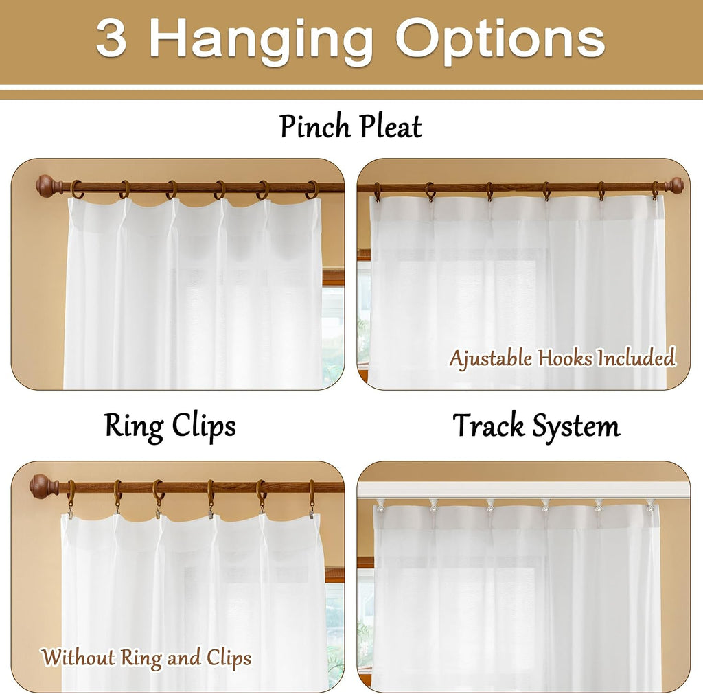 White Pinch Pleat 144 Inch Curtains with Adjustable Hooks 2 Panels