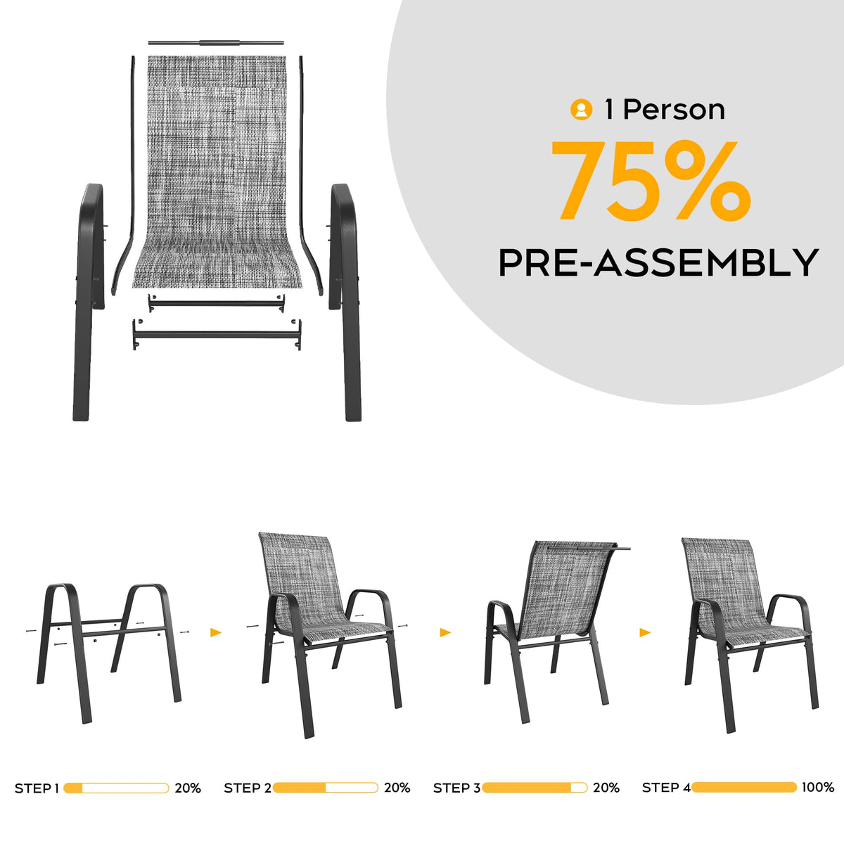 Patio Chairs Set of 6, Stackable Outdoor Dining Chairs for All Weather Textilene Fabric & Metal Frame, Outdoor Chairs