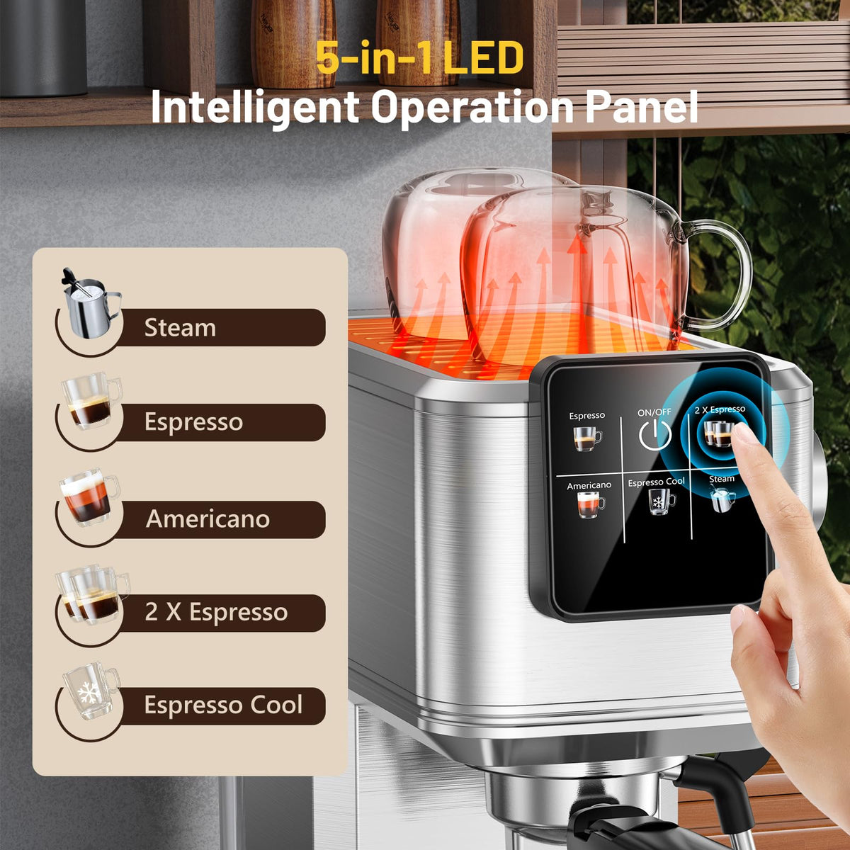 Espresso Machine 20 Bar with Touch Screen, Hot & Iced Coffee Makers, Stainless Steel Espresso Maker with Rapid Cold