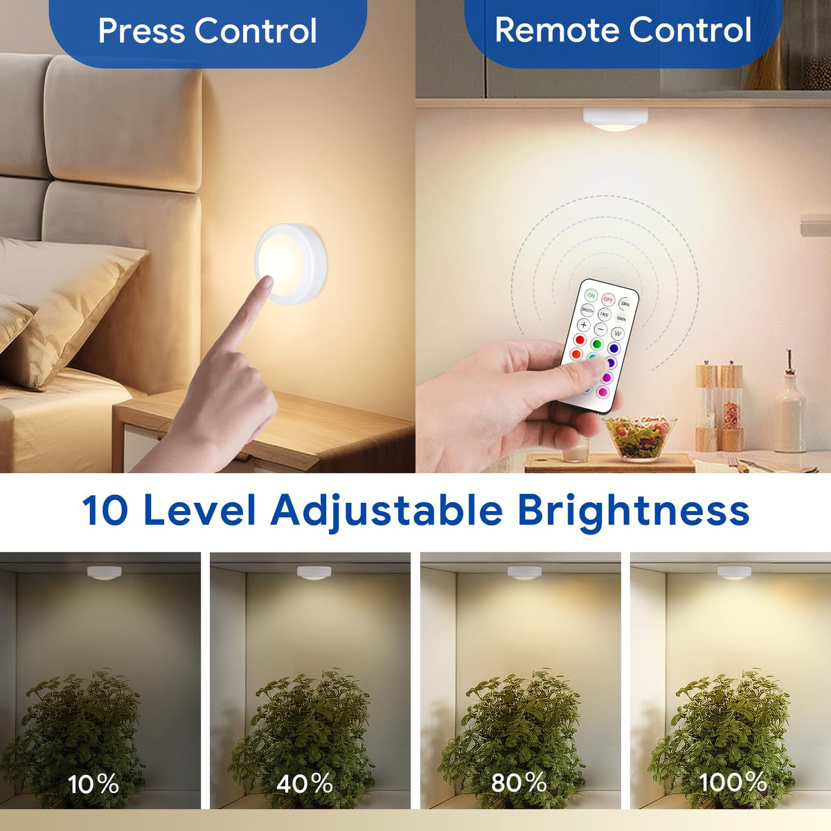 LED Puck Lights with Remote Control, AA Battery Operated, 12 Color Closet Under Cabinet Lighting, Push Tap Light