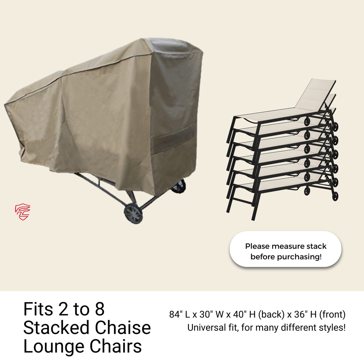 Stacked Outdoor Chaise Cover for 4-8 Loungers, Premium Tight Weave