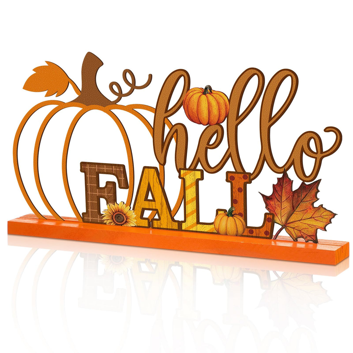 Fall Decorations Metal Pumpkin Table Sign with Wood Base