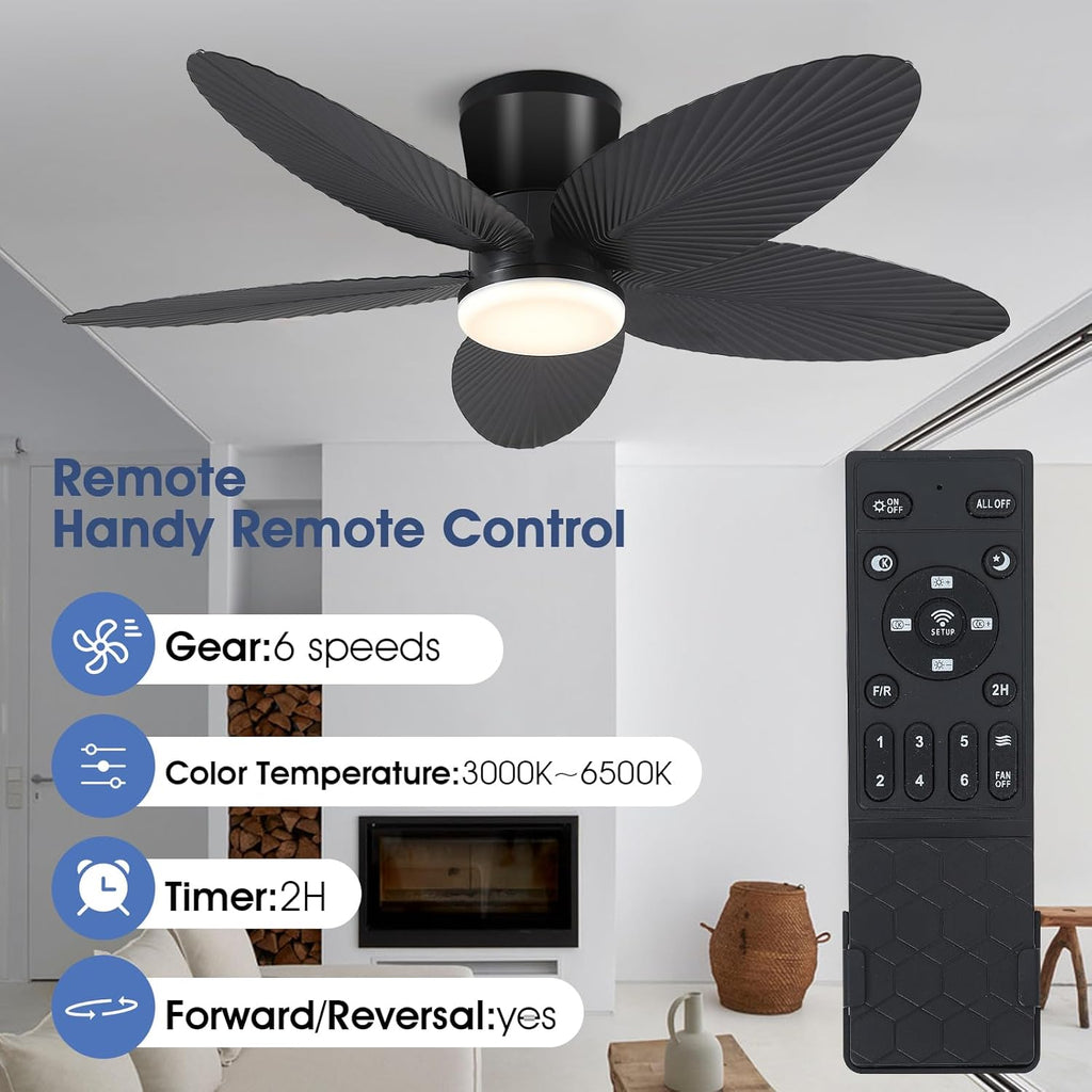 Black Indoor/Outdoor Flush Mount Ceiling Fan with Light & Remote