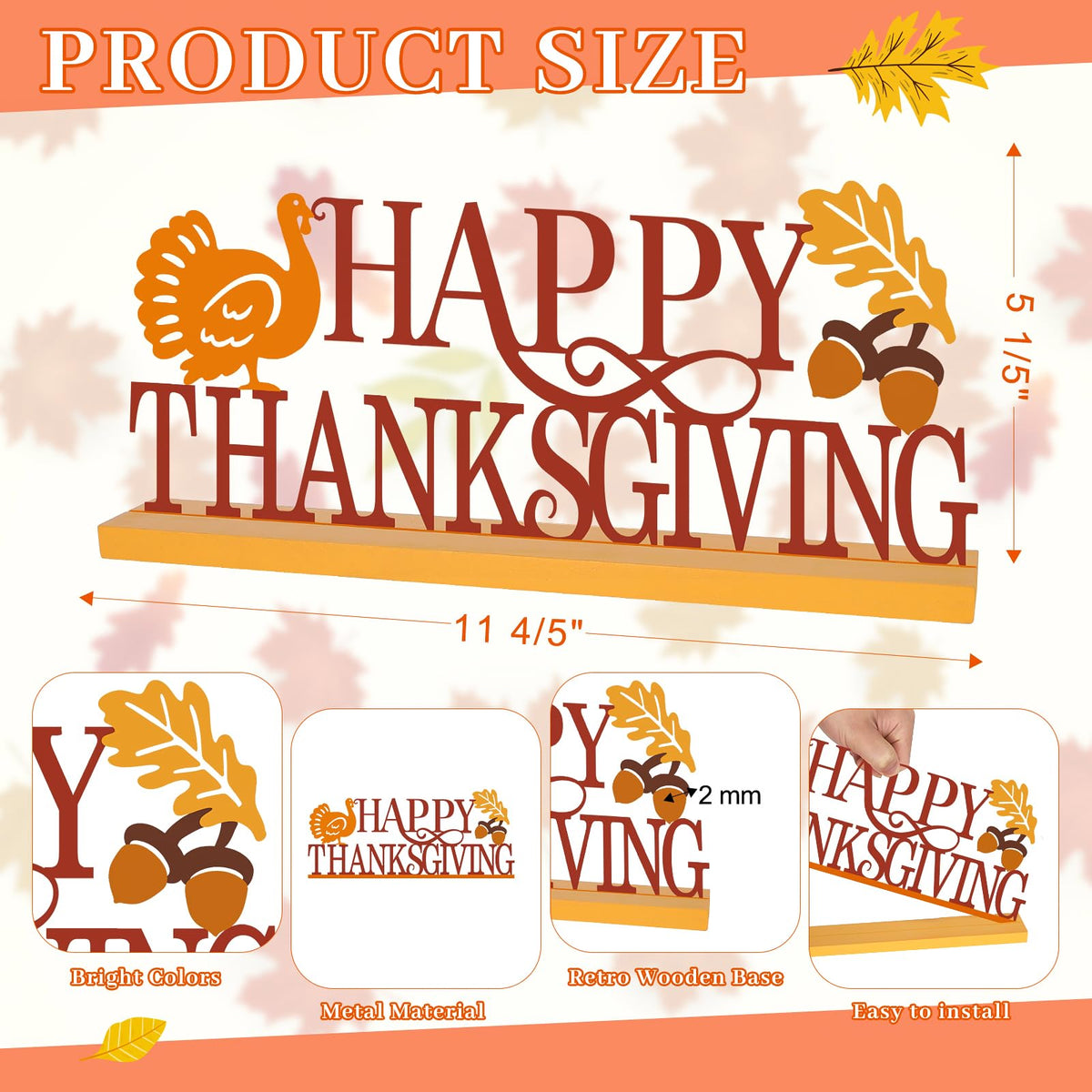 Metal Happy Thanksgiving Sign Decorations Party Shelf Mantel