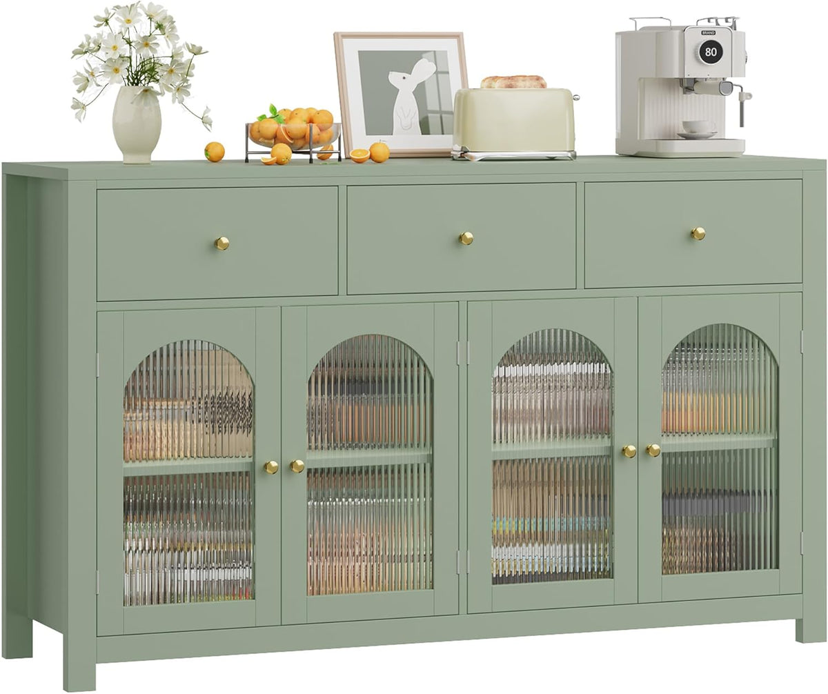 Buffet Cabinet with Storage, 55.1" Large Sideboard Buffet, Farmhouse Kitchen Cabinet with 3 Drawers and 4 Doors