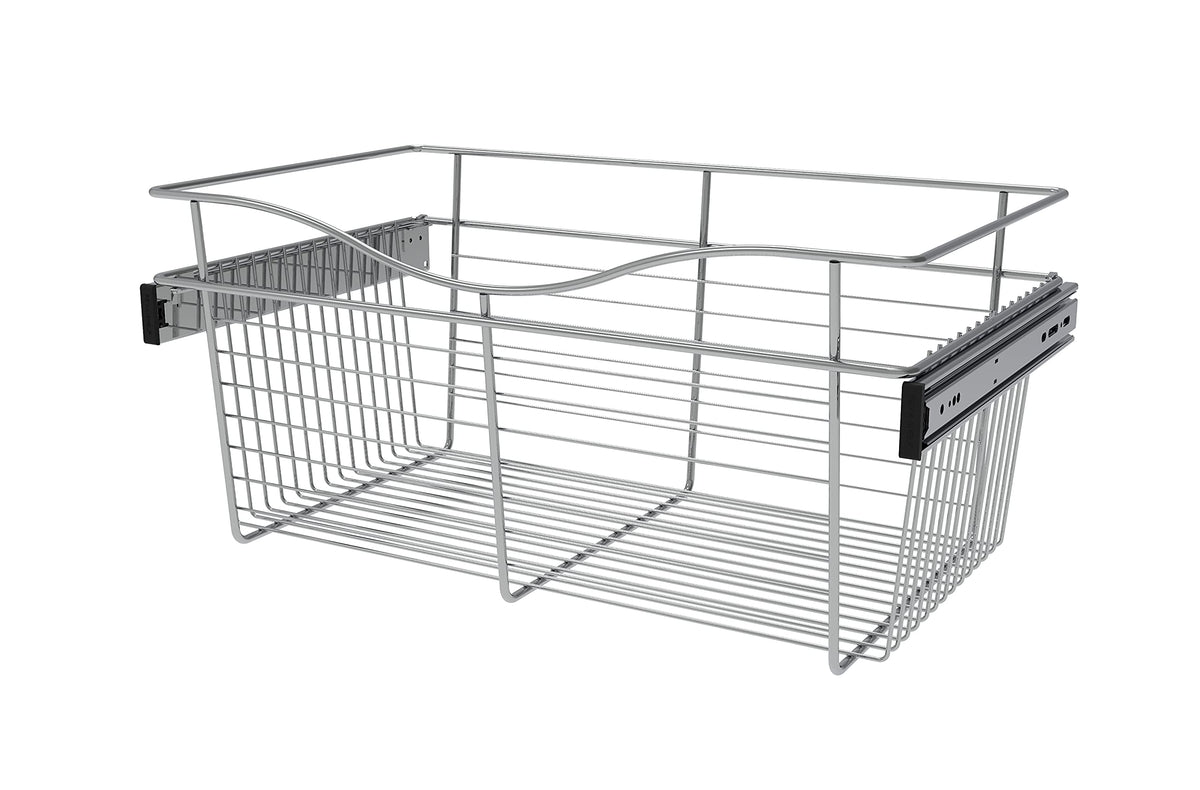 Chrome 24" Wire Pullout Basket for 14" Deep Closet - 11" H