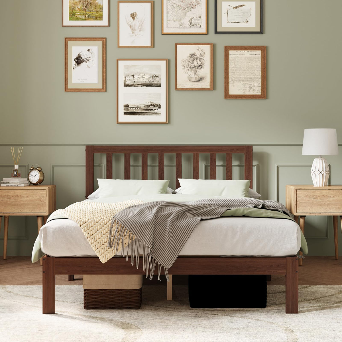 12inch King Size Bed Frame Wooden King Bed Frame and Headboard, Classic King Size Bed Frame with Headboard, No Box
