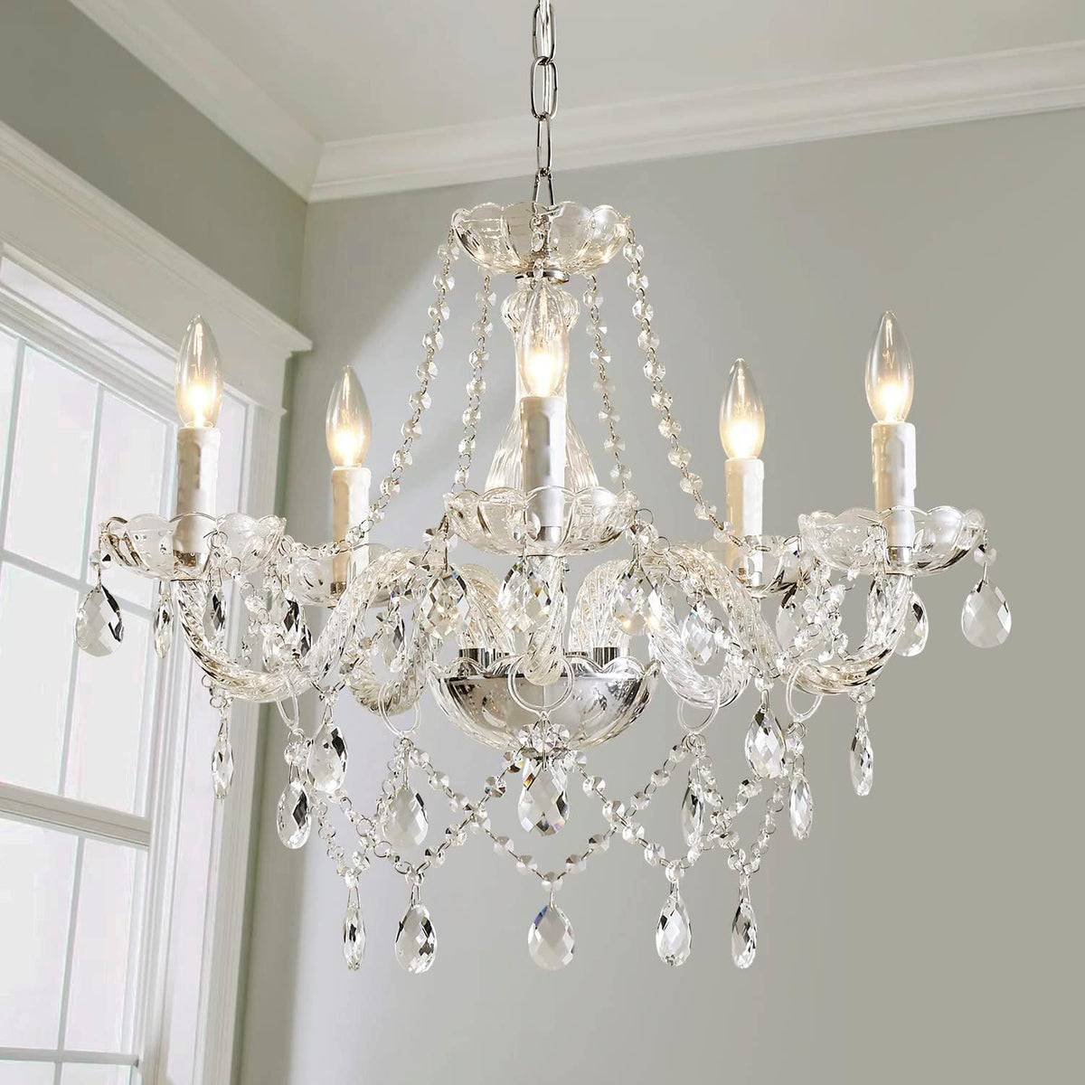 Five-Light Contemporary K9 Crystal Chandelier for Smaller Dining Rooms