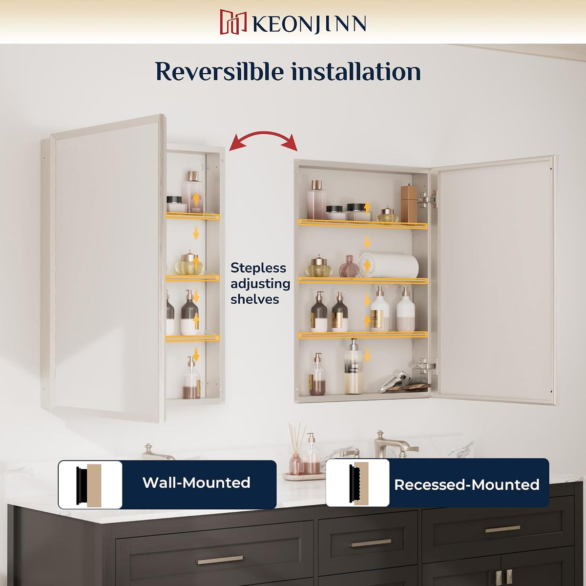 Bathroom Medicine Cabinet with Mirror 20 x 26 Inch, Brushed Nickel | Assembly Needed, Stepless Adjustable Shelves