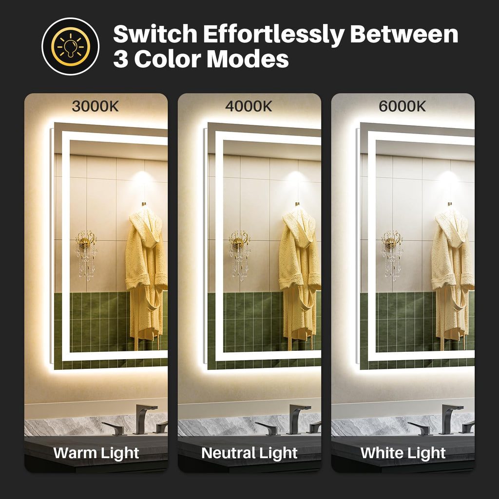 68x38 Inch LED Bathroom Mirror with Lights, Backlit & Front Lit