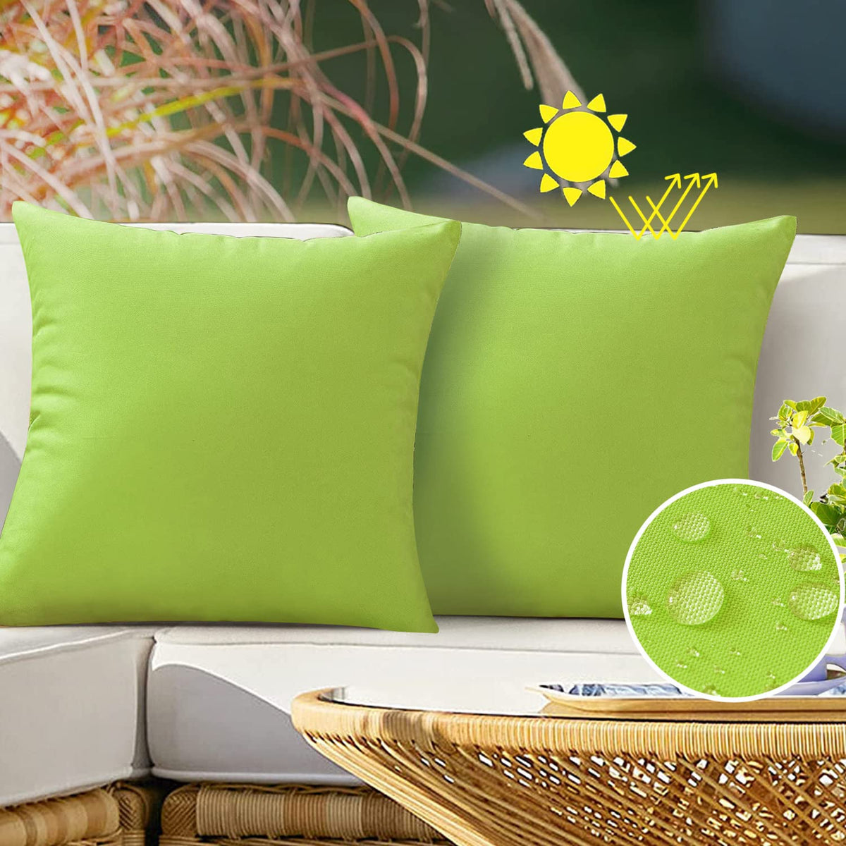 Outdoor Waterproof Throw Pillow Covers 20X20 Set of 2 Decorative Green Patio Furniture Summer Cushion Cases Outside