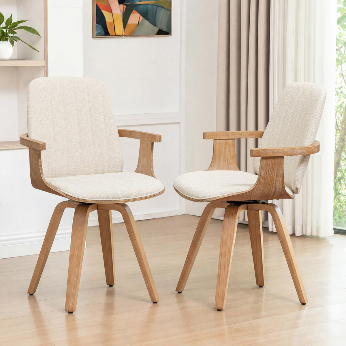 Dining Chairs Set of 4, Mid Century Modern Dining Room Chairs, Upholstered Faux Leather Kitchen Chairs with Wooden