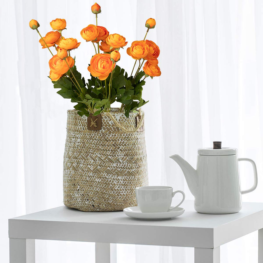 5 Stems Artificial Silk Ranunculus Flowers Orange 23" Tall, UV Resistant, Bendable Stems for Wedding Centerpieces, Home
