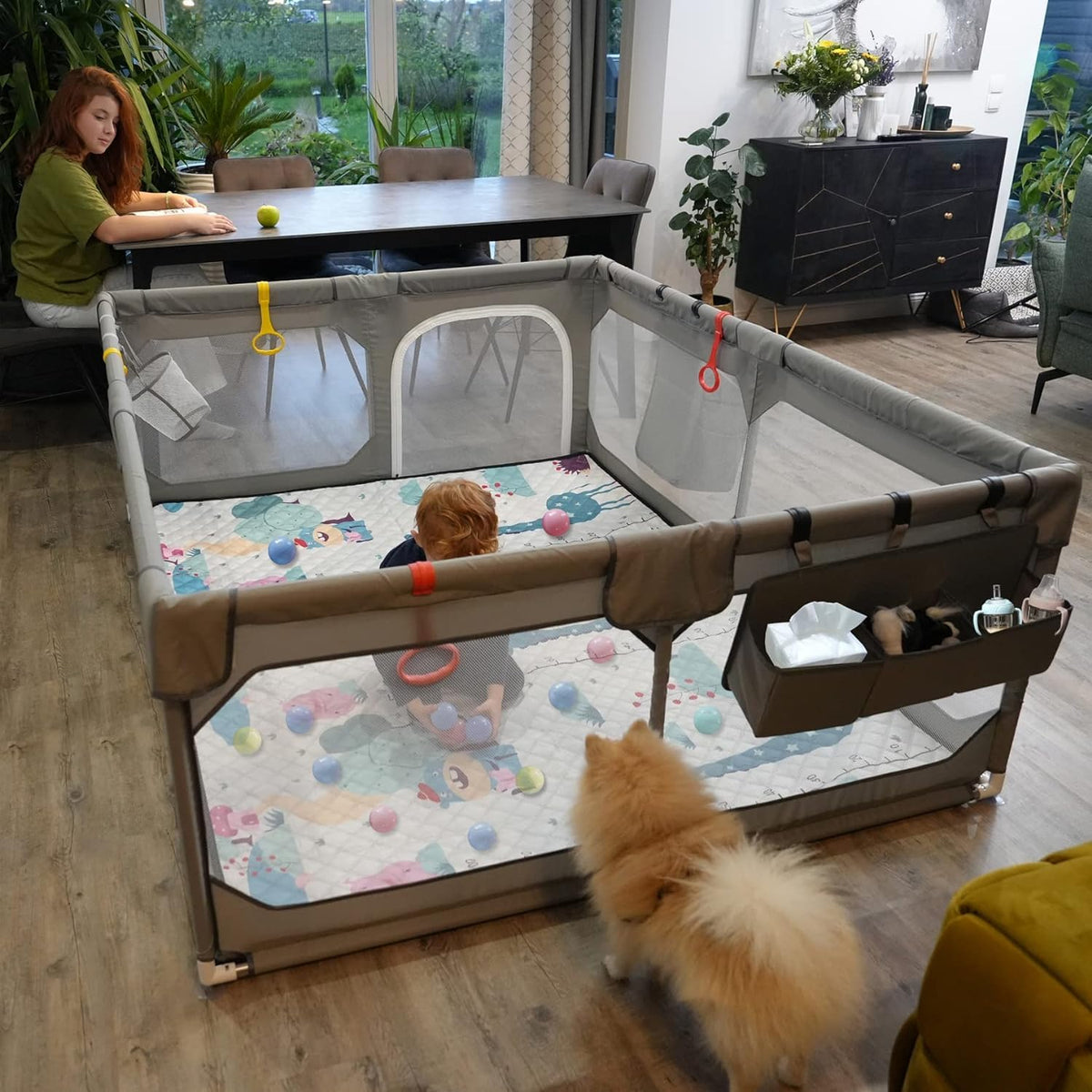 Playpen with Mat 50"*50", Extra Large Playpen for Babies and Toddlers with Storage Bag, BPA-Free, Non-Toxic, Safe No